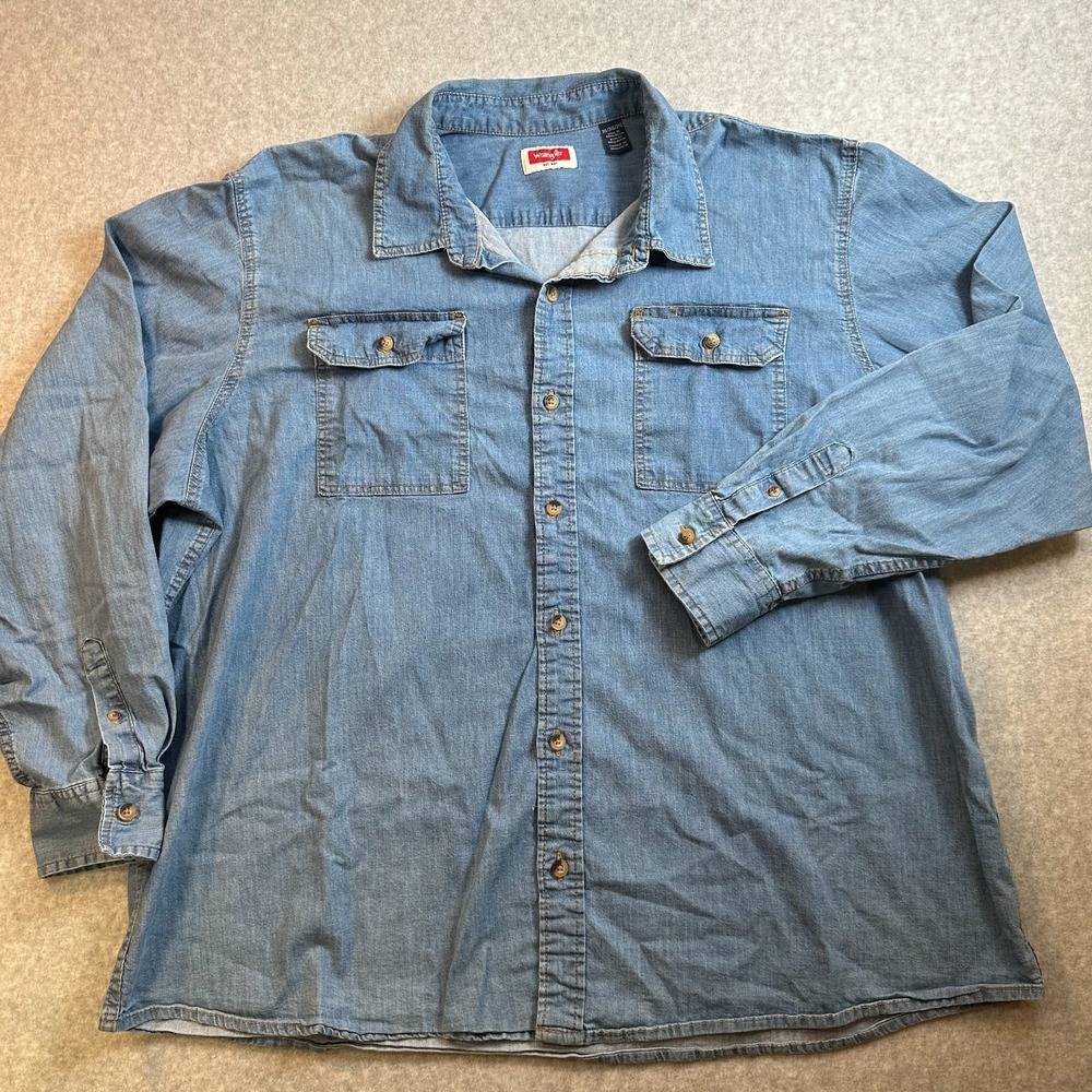 Wrangler Big & Tall Denim Shirt Mens 3XL Blue Chambray Button Up Workwear
